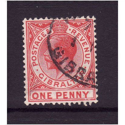 GIBRALTAR 1912 SG 77 1d CARMINE RED FINE USED #1