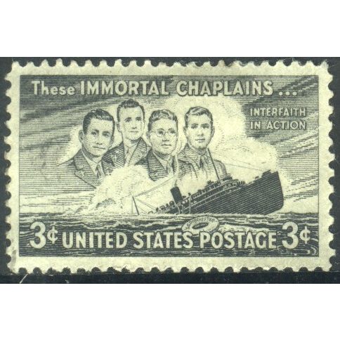 USA 1948 - SG953 - 3c black - Four Chaplains & Liner "Dorchester" - used