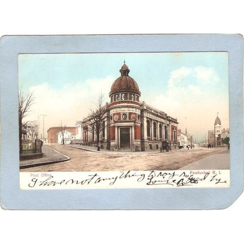 Rhode Island Pawtucket Postcard Post Office Street Scene Intersection w/Ho~1063