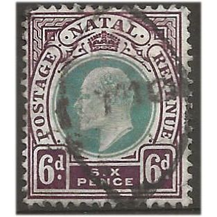 Natal 1902 SG135 6d Green & Brown-Purple Wmk Crown CA Fine Used . .. .