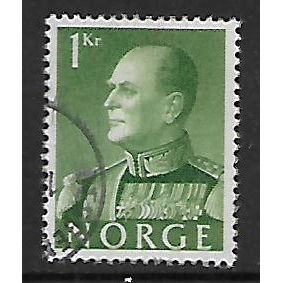 NORWAY 1958 KING OLAV V 1K GREEN SG 485 FINE USED