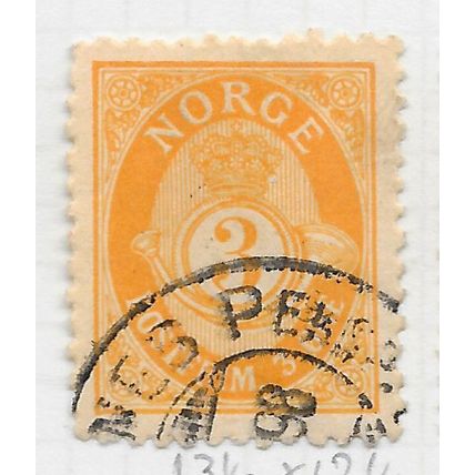 NORWAY 1893 CLASSIC POSTHORN SERIF 3ore ORANGE USED PERF 13.5 x 12.5