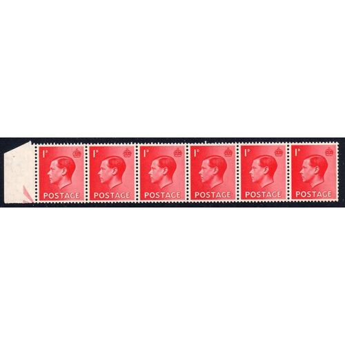 sg458 1d scarlet strip of 6 unmounted mint MNH (G94)