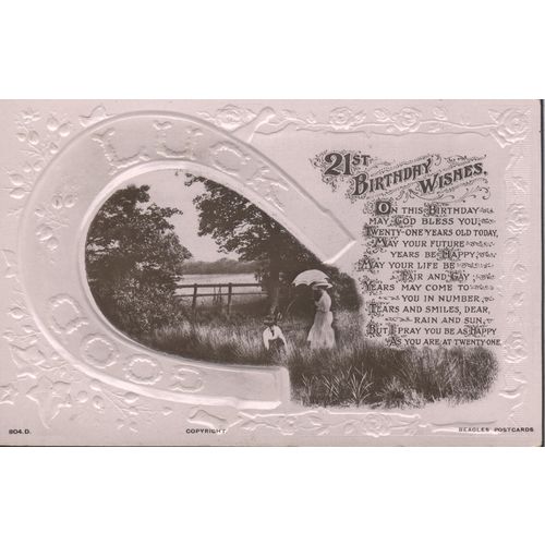 Antique GB Greetings Card 1916 - 21st Birthday Wishes