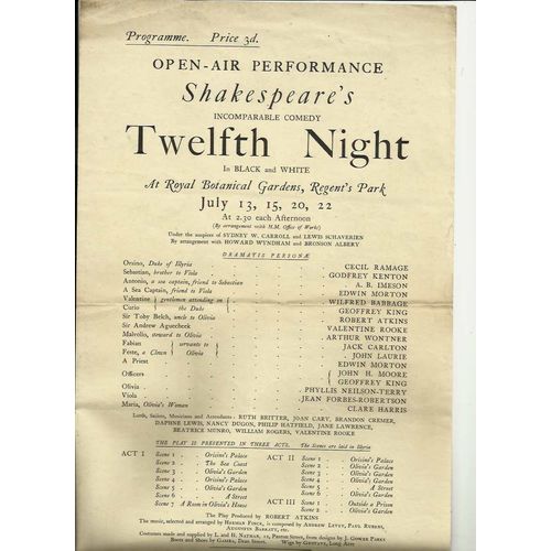 TWELFTH NIGHT Phyllis Neilson-Terry, John Laurie Regents Park Programme