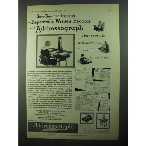 1931 Addressograph Company Ad - Save Time and Expense