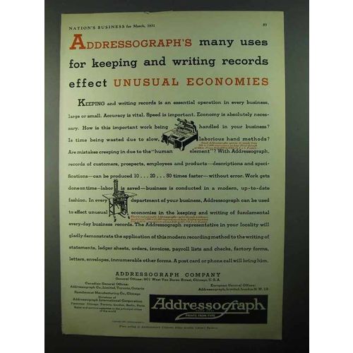1931 Addressograph Company Ad - Unusual Economies
