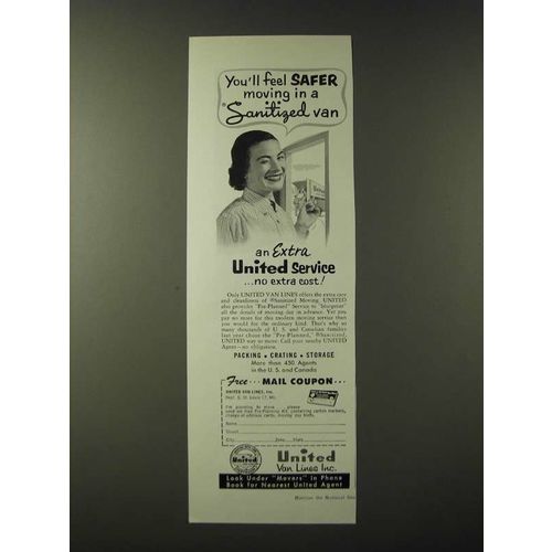 1955 United Van Lines Ad - You'll feel safer moving in a Sanitized van