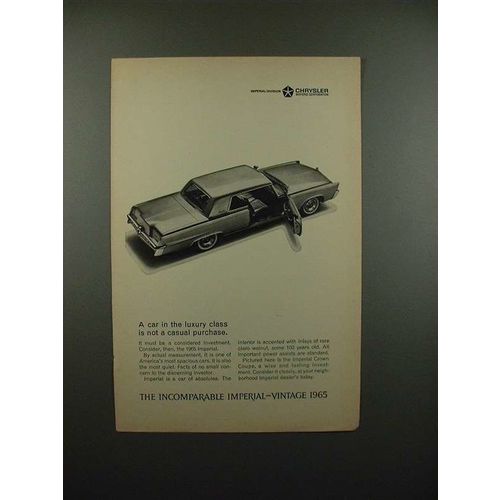 1965 Chrysler Imperial Car Ad, Not a Casual Purchase