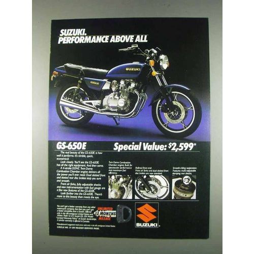 1982 Suzuki GS-650E Motorcycle Ad - Performance