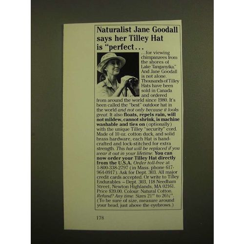 1988 Tilley Hat Ad - Naturalist Jane Goodall
