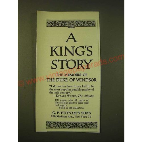 1951 G.P. Putnam's A King's Story Ad
