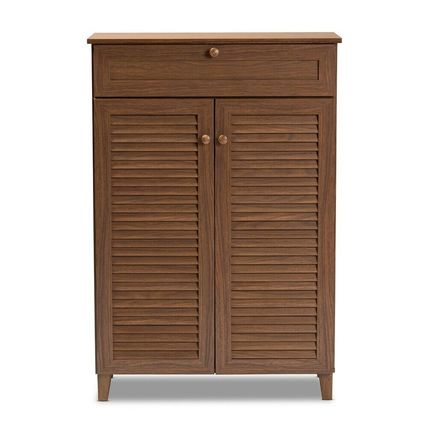 Gray Walnut White Oak Vented Shoe Storage Cabinet 45.25" Tall 4 Shelves Drawers