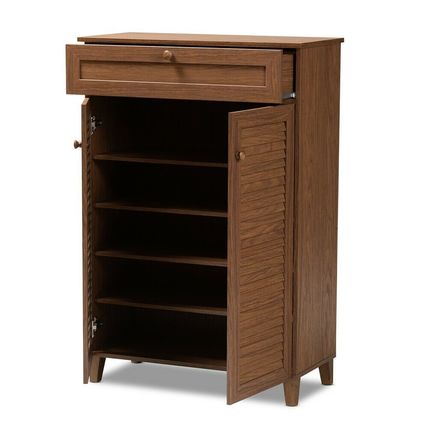 Gray Walnut White Oak Vented Shoe Storage Cabinet 45.25" Tall 4 Shelves Drawers