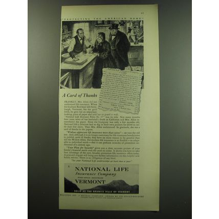1949 National Life Insurance Company Ad - A card of thanks