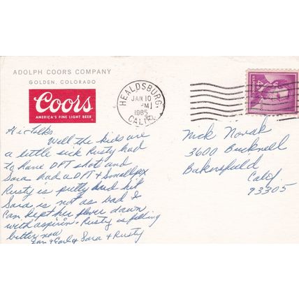 1965 - Golden, CO - Postcard & Stamp - Coors Brewery - Healdsburg, CA