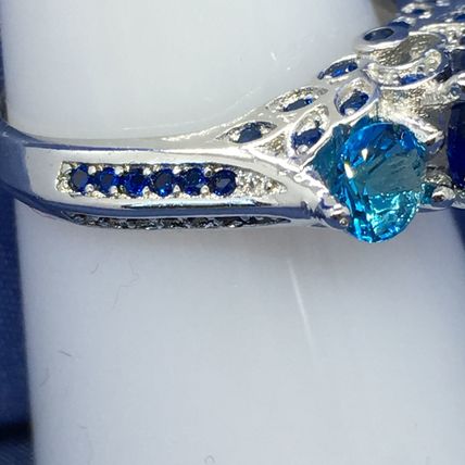 Ring 925 Sterling Silver Dark Blue Aqua Crystals #225 USA Seller