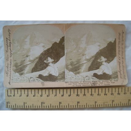 Stereoscopic Card Panorama of Mountain Peaks, Canadian Rockies