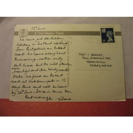 PORTPATRICK, DUMFRIES & GALLOWAY used postcard 'Hail Caledonia' 1980 pm =