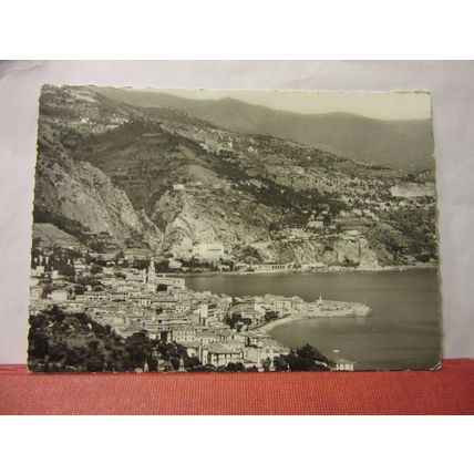 MENTON, FRANCE used vintage postcard RP 1958 pm Italy.France border =