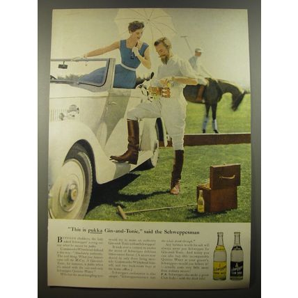 1954 Schweppes Quinine Water and Club Soda Ad - This is pukka Gin-and-tonic