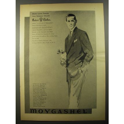 1954 Moygashel Suit by Baker Clothes Ad - Black linen tweed: New summer classic