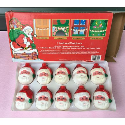 10 Santa Claus Head Blowmold String Light Covers vintage christmas shades box