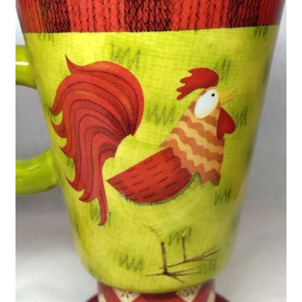 Debbie Mumm For JoAnn Fabrics Set of 2 Rooster Pedestal Mugs Farm Ceramic