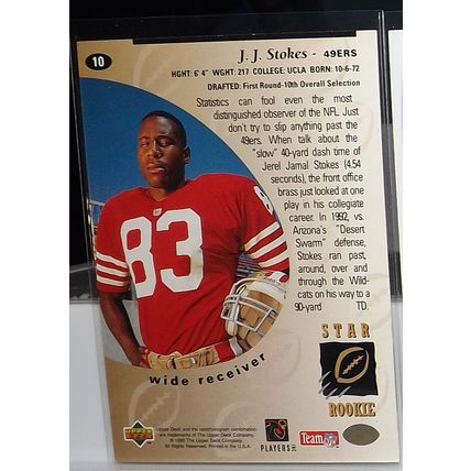 1995 Upper Deck J.J. STOKES (49ers) Star Rookie Card #10