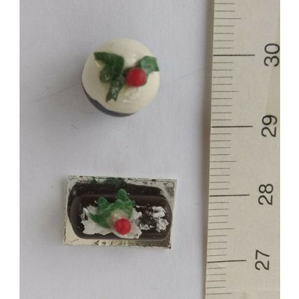 CHRISTMAS PUDDING & YULE LOG - HAND MADE, DOLLS HOUSE, 12th. SCALE