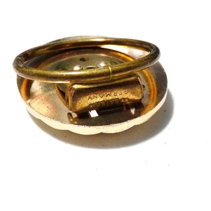 VINTAGE Oval Gold Western Germany Faux Mother of Pearl Raised Floral SCARF CLIP
