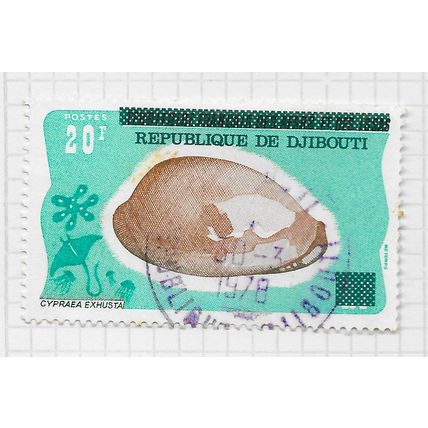 DJIBOUTI 1977 AFARS ISSA OVERPRINTED CLAM SEA SNAIL COWRIE 20f USED