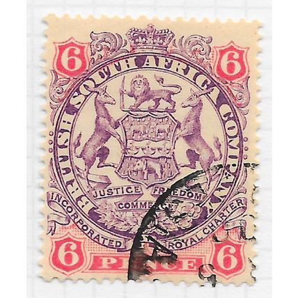 BSAC 1896 SOUTH AFRICA COMPANY ARMS DIE2 6d SIX PENCE USED SG46 46 SG CDS