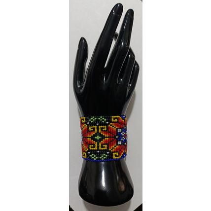 Traditional Huichol Art. Mexico Glass Seed Beads Bracelet. Floral Motives 5