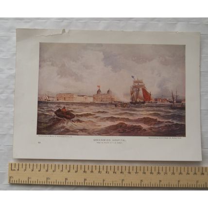 c1930 colour illustration Greenwich Hospital by T. B. Hardy