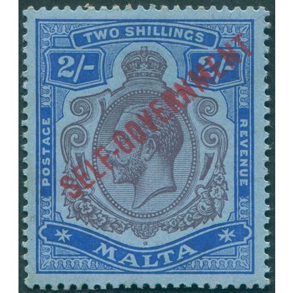 Malta 1922 2s purple & bright blue on blue paper SG111 unused