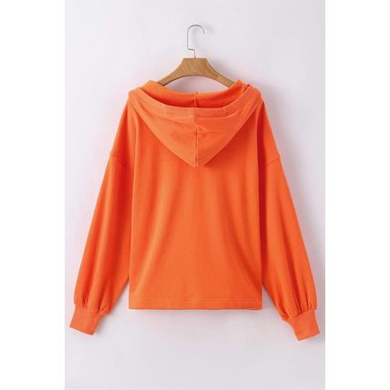 Orange Solid Kangaroo Pocket Half Zipper Oversized Hoodie