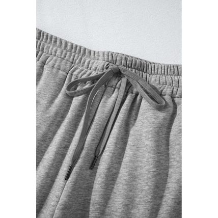 Light Grey Solid Color Fleece Lined Drawstring Waist Casual Pants