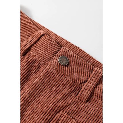 Brown High Waist Square Pockets Corduroy Pants