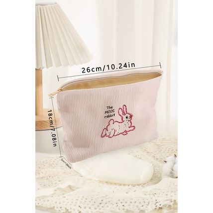 White Easter Rabbit Print Corduroy Makeup Storage Bag