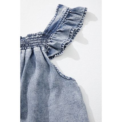 Ashleigh Blue Ruffled Shirred Neckline Sleeveless Denim Tank Top