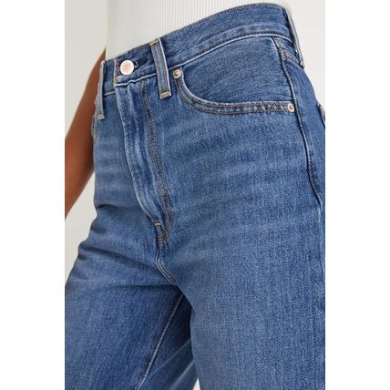 Sail Blue Raw Hem Straight Leg Loose High Waist Jeans
