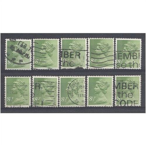BULK STOCK.8 1/2p Yellowish Green x 10.Type Unchecked.Fine Used.nb12h