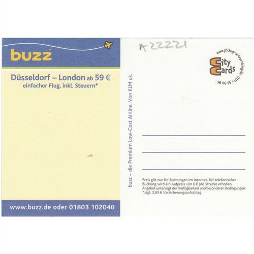 Advertising Card For Buzz Airlines Postcard (A22221)