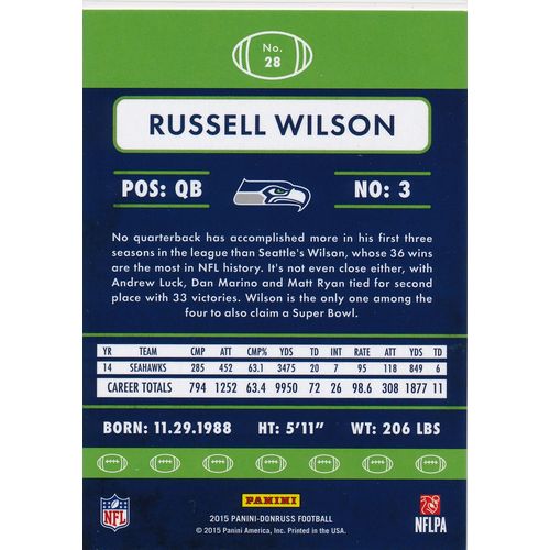 2015 Donruss Football 28 Russell Wilson Seattle Seahawks