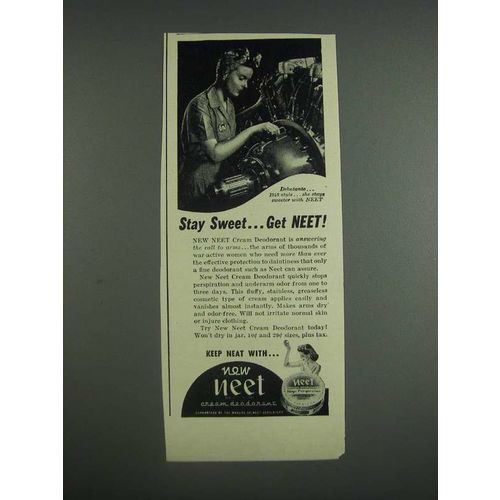 1943 Neet Cream Deodorant Ad - Stay sweet get Neet