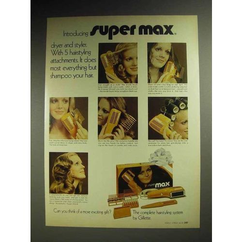 1972 Gillette Super Max Hair Dryer and Styler Ad