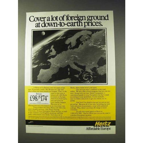 1988 Hertz Rent-A-Car Ad - Cover Lot of Foreign Ground