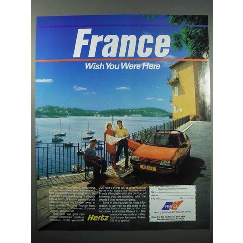 1988 Hertz Rent-A-Car Ad - France Wish You Were Here