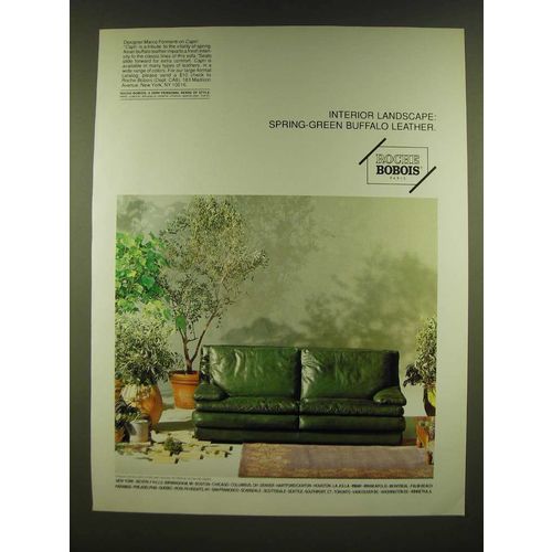 1990 Roche Bobois Ad - Capri Sofa in Spring-Green Buffalo Leather